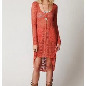 Free People Beach Cardigan Cover Up Womens XS Orange Open Knit Boho Festival
